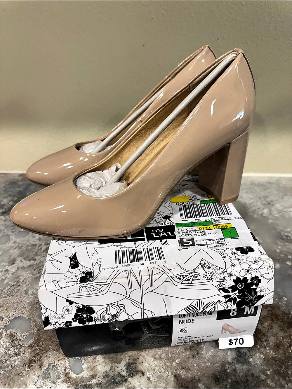 Chinese Laundry Patent Block Heel Pumps in tan US 8 NWT
